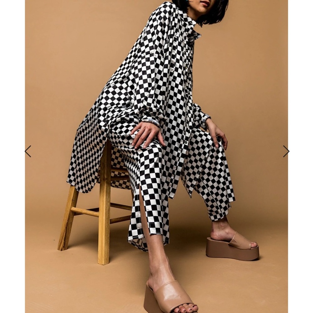 LALA ORIGINAL DESIGN: Lala Satin Playsuit in Checkerboard